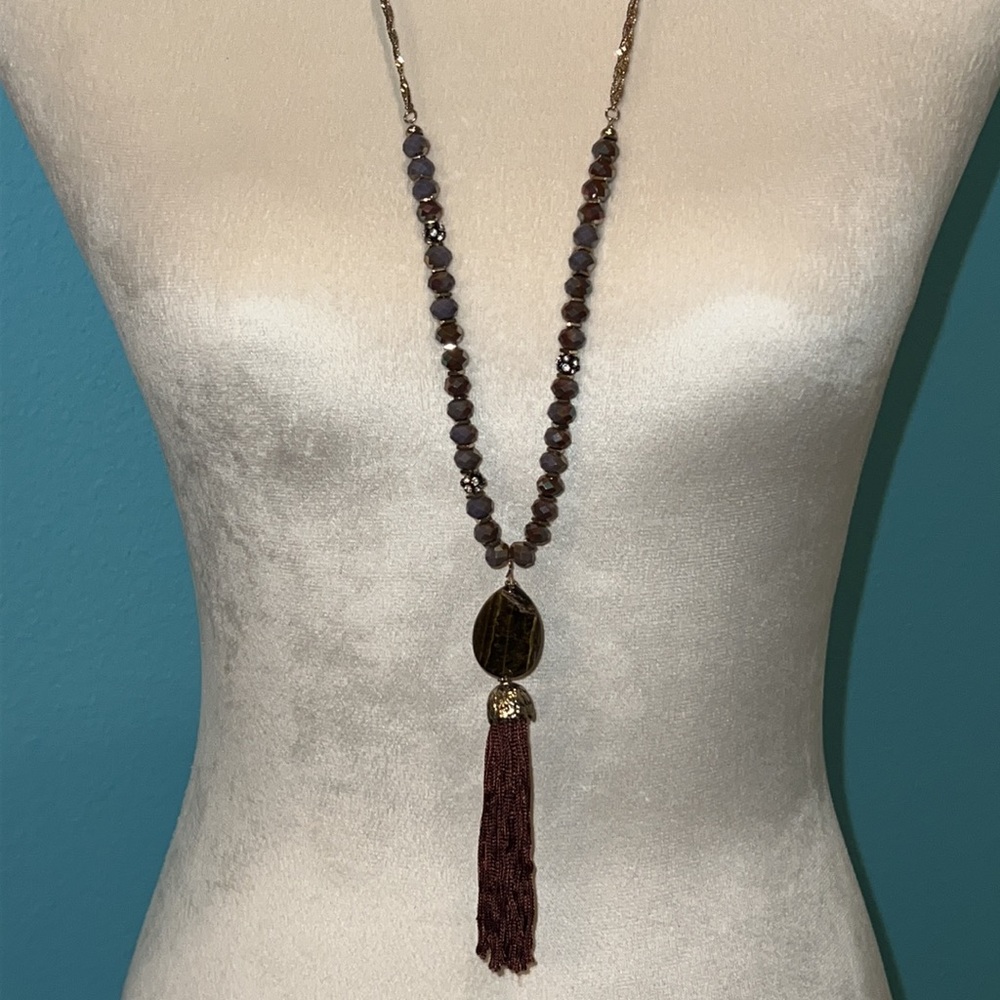 Long Beaded Tassel Necklace